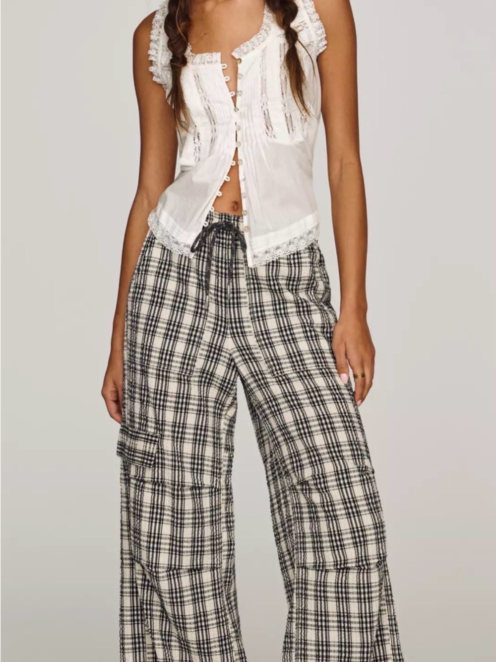Anthropologie pilcro Plaid Wide-Leg Cargo Pants - Black & White